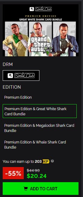 Rockstar: GTA V: Premium Edition & Great White Shark Card Bundle