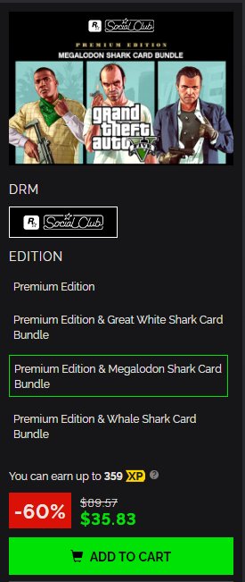 Rockstar: GTA V: Premium Edition & Megalodon Shark Card Bundle
